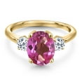 thumbnail image 3 of Gem Stone King 3.91 Ct Oval Pink Mystic Topaz White Topaz 18K Yellow Gold Plated Silver Ring, 3 of 6