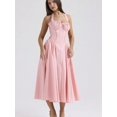 thumbnail image 2 of Womens Pink Halter-Neck Fit-And-Flare Midi Dress With Ruched Bodice And Adjustable Straps, 2 of 4