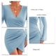 thumbnail image 5 of Vestido ajustado Vestido clásico con cuello en V y sobrepelliz con manga farol y dobladillo cruzado para mujer Azul S, 5 of 6