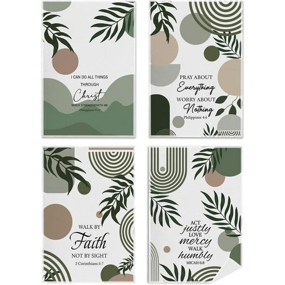 Sage Green Boho Christian Kitchen Towels Set of 4, Bible Verse Scripture Decorative Hand Towels for Bathroom, Inspirational Religious Dish Towels, Boho Kitchen Bathroom Decor, 18x26 Inch