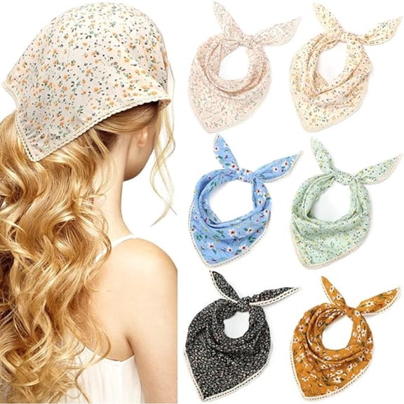 6 Pcs Boho Chic Head Scarves - Lightweight Breathable Chiffon, Multi-Way Triangle Headband & Bag Accessory, Perfect for Daily Use, Gift for Women & Teens