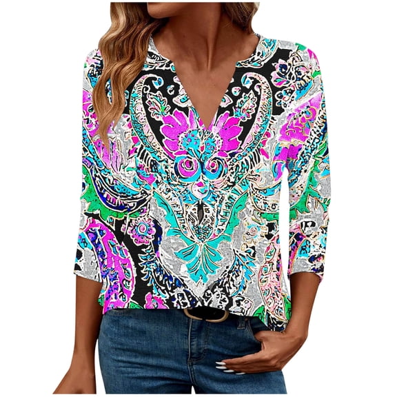 Women's Blouse Boho Women's Shirt 3/4 Sleeve Tops Womens Blouses Fall 2026 Items Ordered by Me Fashion Gifts