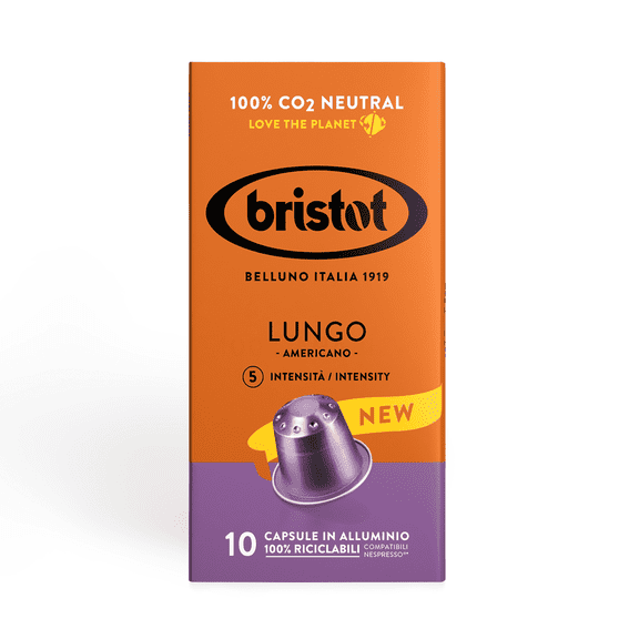 Bristot Lungo Americano Aluminium Capsules Compatible with  Original Line Machines - Medium Roast - 100% Recyclable - Pack of 10
