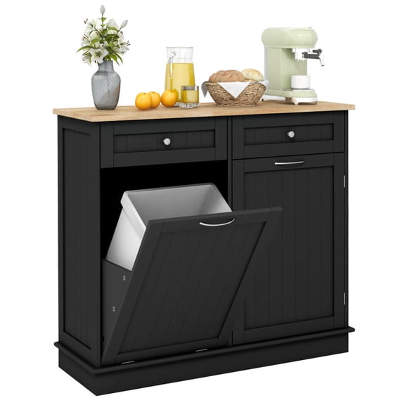 Kitchen Tilt Out Trash Cabinet with 2 Drawers and Adjustable Shelf