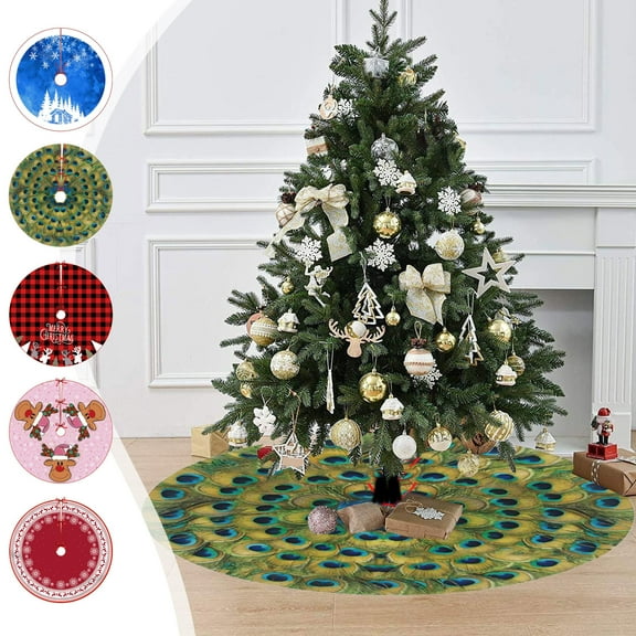Christmas Decorations Christmas Tree Skirt Christmas Classic Pattern Tree Skirt Soft Plush Christmas Tree Mat for Christmas Tree Ornaments Gift for Holiday Party Decor 36.22inch