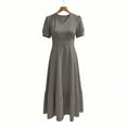 thumbnail image 5 of YuXingFu Womens Cotton Dresses with Sleeves Maxi V-Neck Plus Size Womens Dress Short Sleeve for Beach Long Casual Summer Gray L, 5 of 7