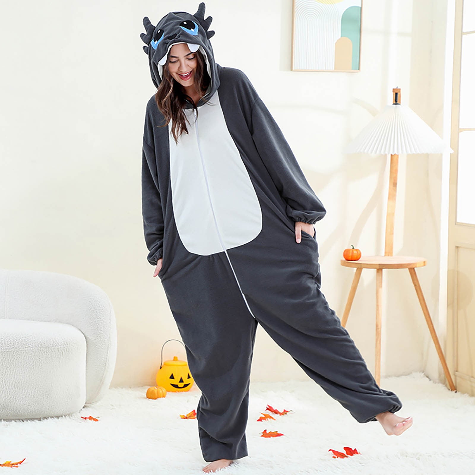 YUEHUA Adult Womens Onesie Animal One Piece Pajamas Christmas Dragon Cos-tume for Men Hooded Onesie Pajamas Cute Fuzzy Sleepwear Winter Warm Romper Outfits