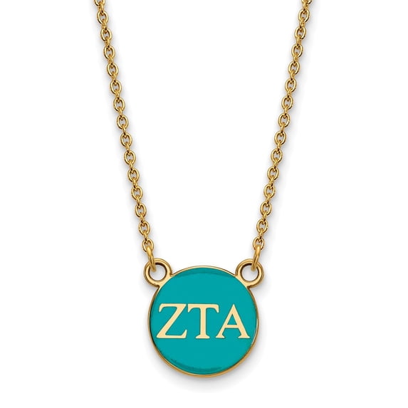 Solid 925 Sterling Silver with Gold-Toned Zeta Tau Alpha Extra Small Enl Pendant with Necklace (12mm)
