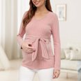 thumbnail image 2 of mgoYE Women's Maternity Shirts, Ribbed Long Sleeve Pregnancy Sweaters Crew Neck Slit Side Knit Pregnant Tunic Tee Top(Pink,XL), 2 of 9