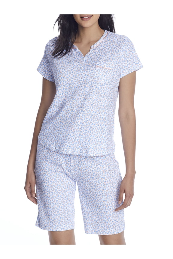 Womens Girlfriend Knit Bermuda Pajama Set Style-RF0382M