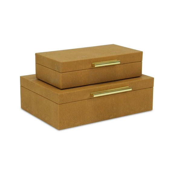 Lusan Rectangular Decorative Box Set - Camel Brown Faux Shagreen