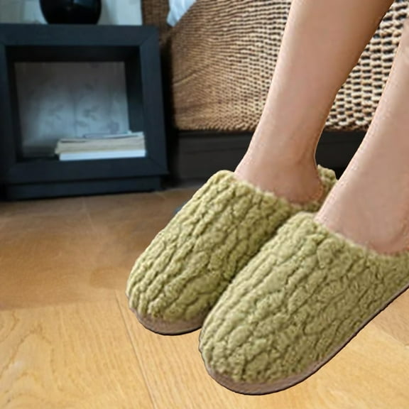 Weloille Winter Padded Plush Thickened Cotton Velvet Home Cotton Slippers Men And Women Warm Thickened Indoor Non-slip Couple Cotton Shoes