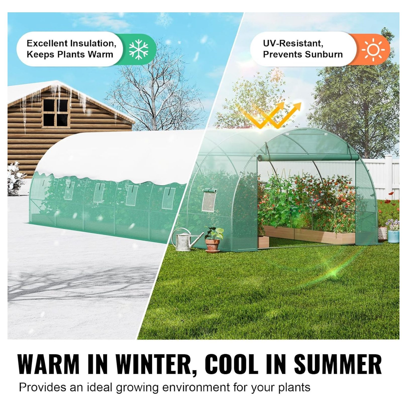 SONGMY Walk-in Tunnel Greenhouse, 29.2x9.7x6.5 ft Hoop House Greenhouse Tunnel, Plant Hot House with Galvanized Steel Frame, Green PE Cover, Roll-up Zipper Door and 12 Windows for Outdoor