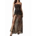 thumbnail image 3 of Women'S Summer Tube Top Dress Strapless Backless Mesh Patchwork High Slit Maxi Party Dress Black L, 3 of 9