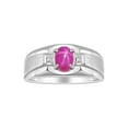 thumbnail image 1 of RYLOS Men's Rings Sterling Silver Classic 7X5MM Oval Gemstone & Diamond Ring Star Ruby July Birthstone Rings For Men, Silver Rings, Size 10, 1 of 7