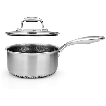 NutriChef 2 Quart Stainless Steel Sauce Cooking Pot with Glass Lid & Handle