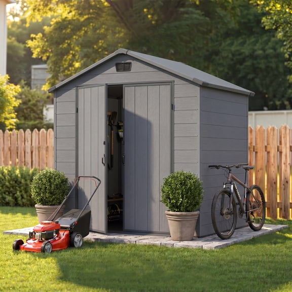 Homall 6x4ft Outdoor Plastic Storage Shed with Window,Weather-Resistant, Easy Assembly, Wood-Effect Garden Tool House,Dark Gray