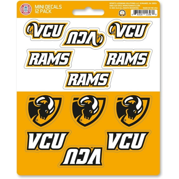 Virginia Commonwealth University VCU Rams 12-Piece Mini Decal Sticker Set, 5x6 Inch Sheet, Gift for football fans for any hard surfaces around home, automotive, personal items