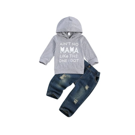 

Baby Boy Long Sleeve Letters Printing/Tie Dye Hoodie with Denim Jeans Pants Outfits Infant Fall Winter Clothes Set