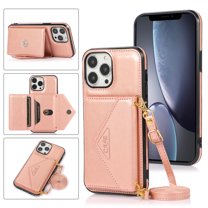 Nalacover Wallet Case for iPhone 13 Pro Max,Luxury PU Leather Soft TPU Magnetic Clasp Flip Credit Card Slots Kickstand Back Cover with Detachable Crossbody Lanyard Strap.For iPhone 13 Pro Max,Rosegold