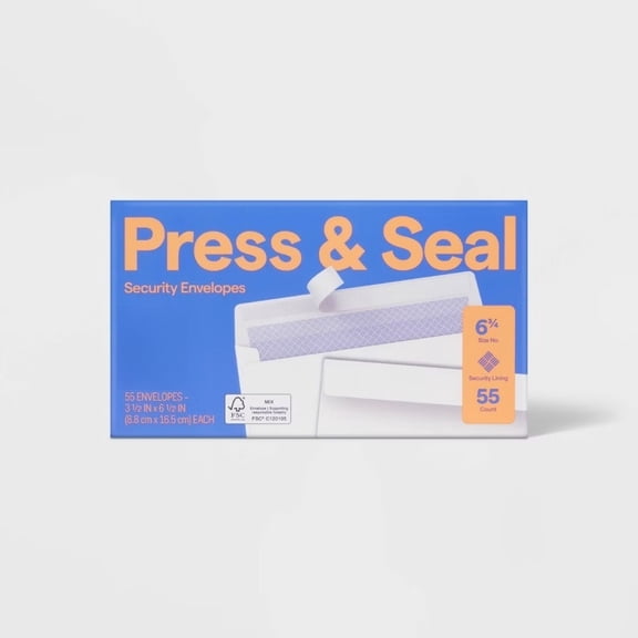 3.5" x 6.5" White Self-Seal Security Envelopes, 55 Count Press & Seal Business Mailing Letter Envelopes