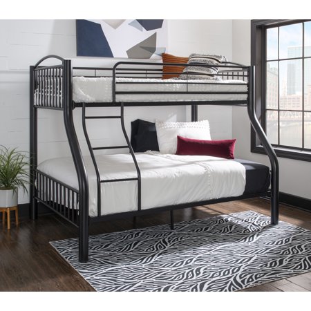 Kalmia Heavy Metal Twin Over Full Convertible Bunk Bed with Built-In Ladder  Black