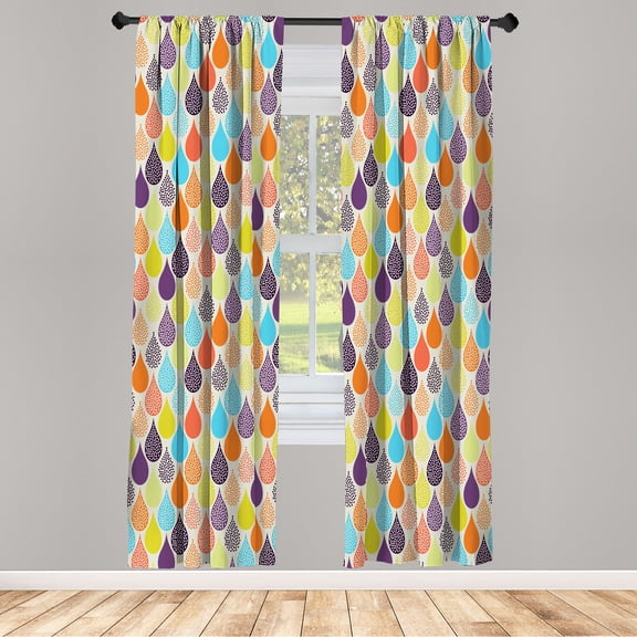 Ambesonne Geometric Curtains, Raindrops Doodle Style, Pair of 28"x63", Burnt Orange