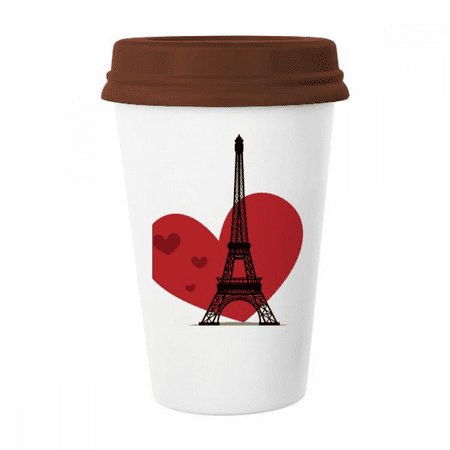 

Love Heart Eiffel Tower France Landmark Mug Coffee Drinking Glass Pottery Cerac Cup Lid