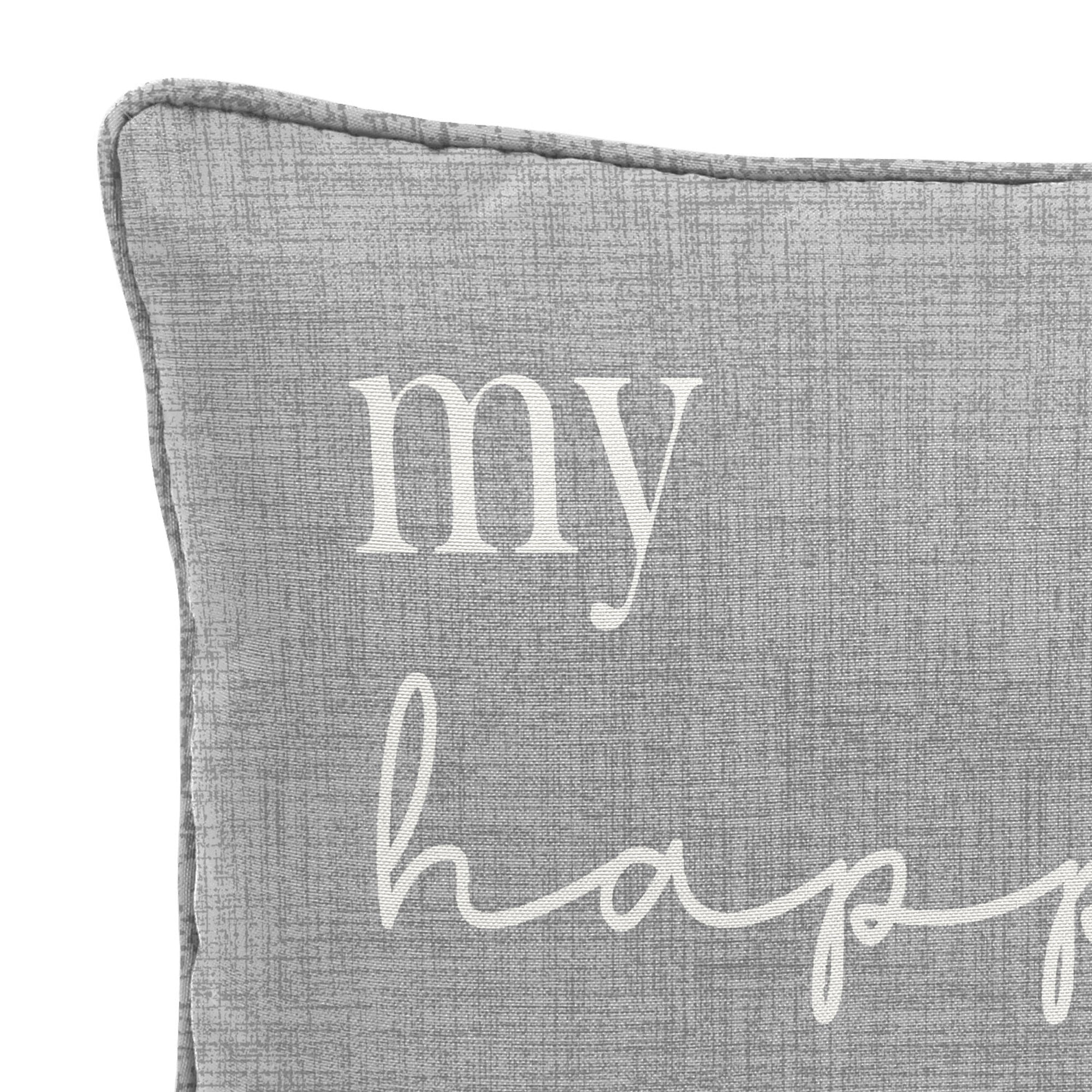 Jordan Manufacturing 16" x 16" My Happy Place Gray Novelty Square Outdoor Throw Pillow with Welt