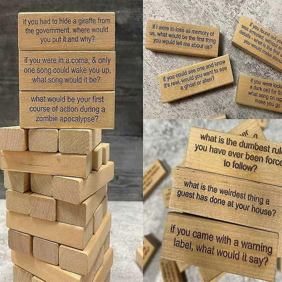 Blocks Stacking Party Game, 54 Pieces Questions Tumbling Tower Game, Giant Wood Stacking Game With Scoreboard, With Fun Tasks & Questions,family Party