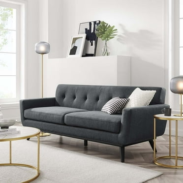 Modway Engage Herringbone Fabric Sofa in Charcoal
