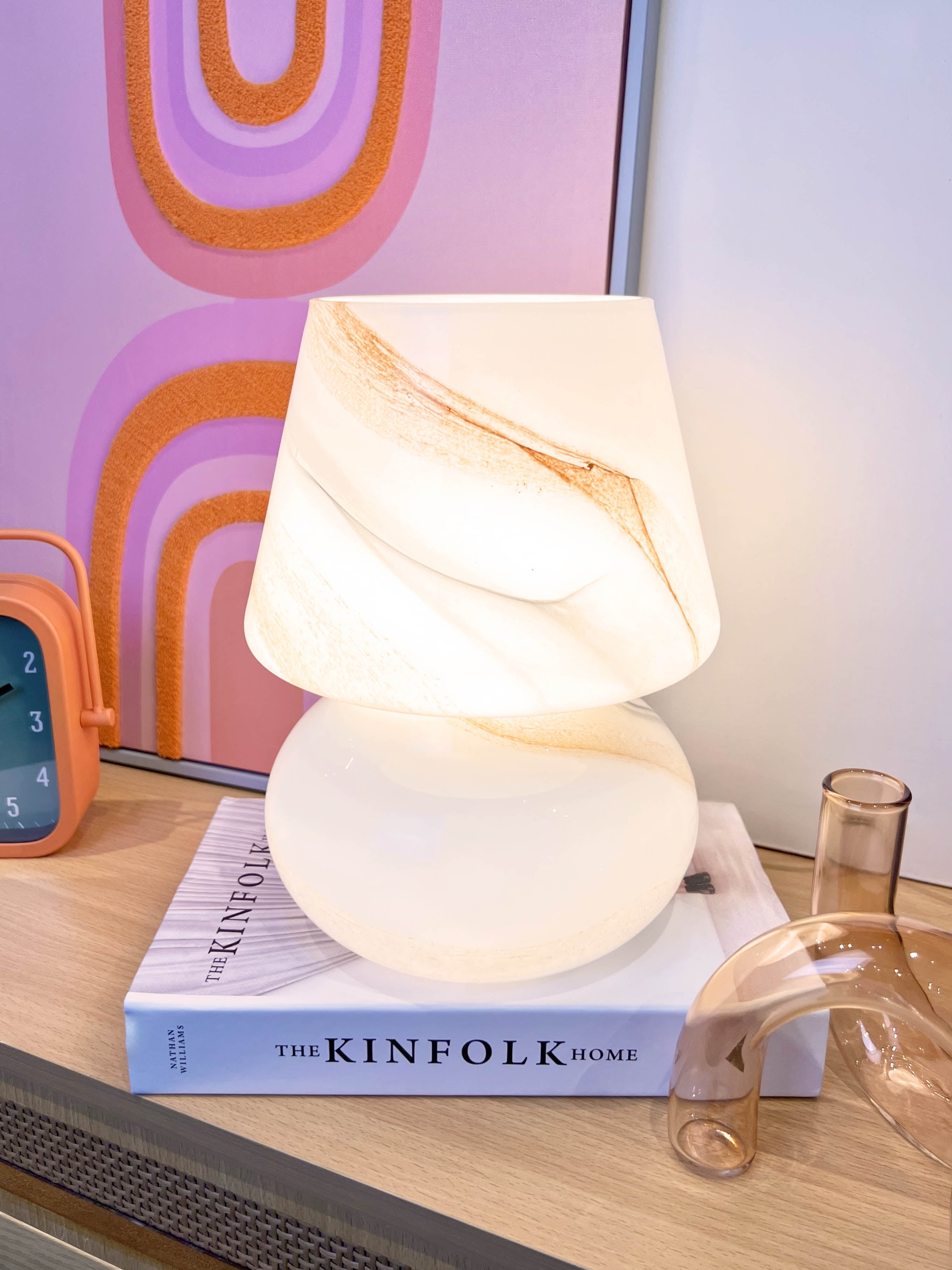 Urban Shop Brown Marble Glass Mushroom Lamp, 10" H x 7.5" W, Plug in