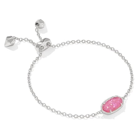 Kendra Scott Women's Elaina Bracelet in Rhodium-Plated Brass, Hot Pink Drusy 9608873193