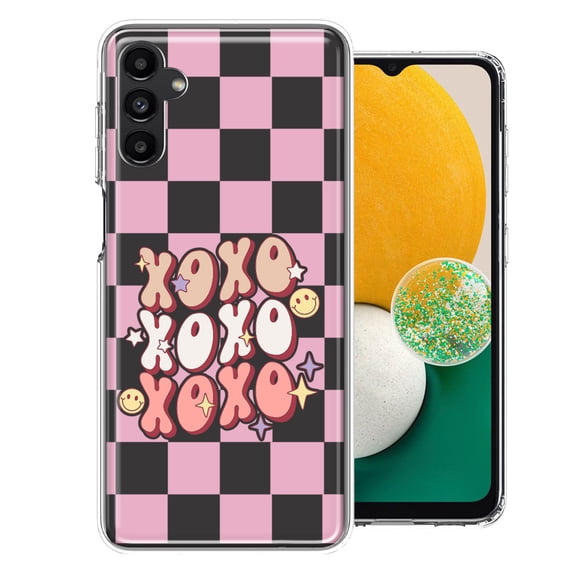 MUNDAZE Samsung Galaxy A13 Retro Pink Checkered XOXO Vintage 70s Style Hippie Valentine Love Double Layer Phone Case Cover