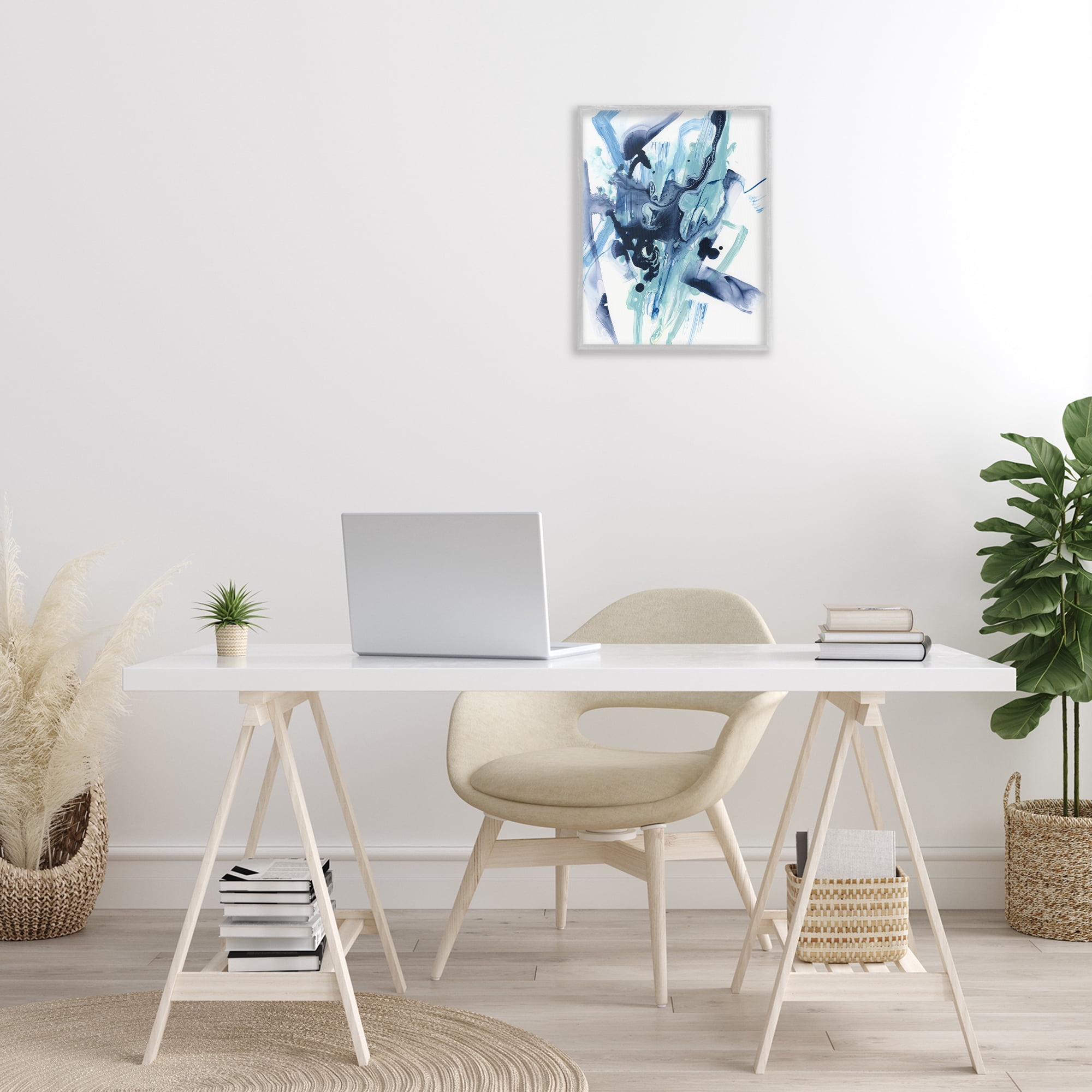 Stupell Industries Fluid Chaotic Abstraction Abstract Painting Gray Framed Art Print Wall Art, 16 x 20