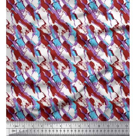 Soimoi Velvet Fabric Brush Stroke Abstract Printed Fabric 1 Yard 58 Inch Wide