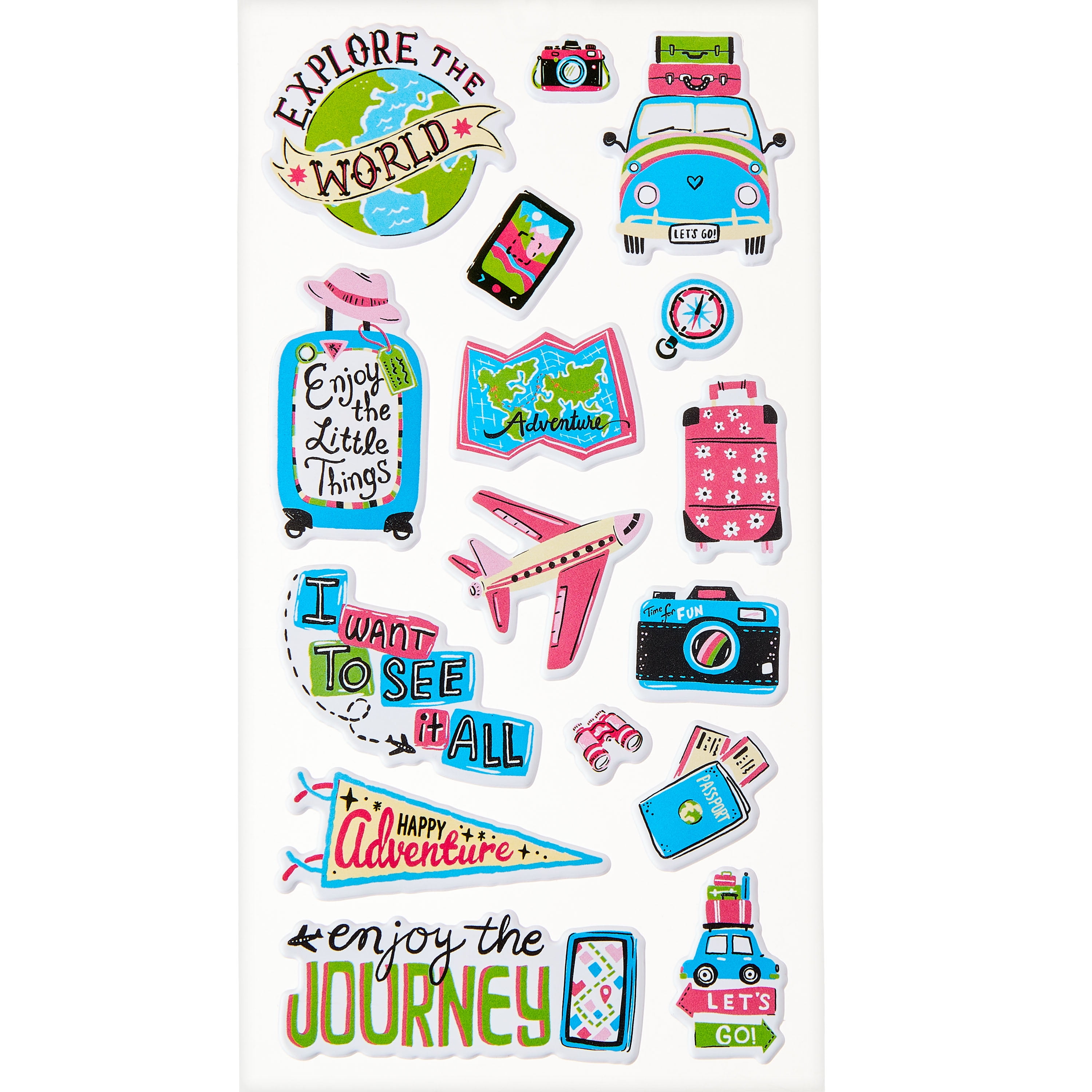 Hello Hobby Multicolor Travel Designer Puffy Stickers, 16 Count