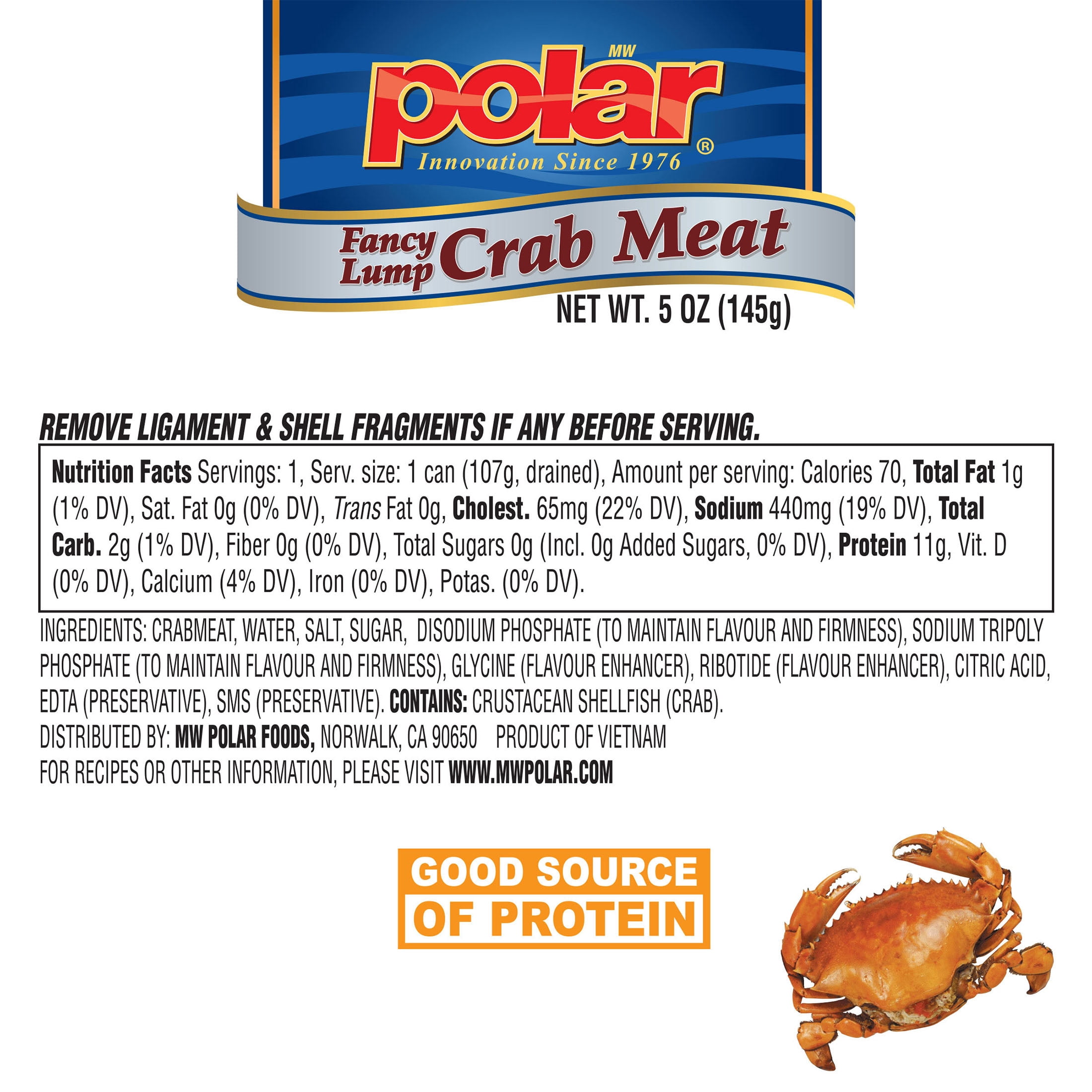 (3 pack) Polar Fancy Lump Crab Meat, 5 oz, Good Source of Protein