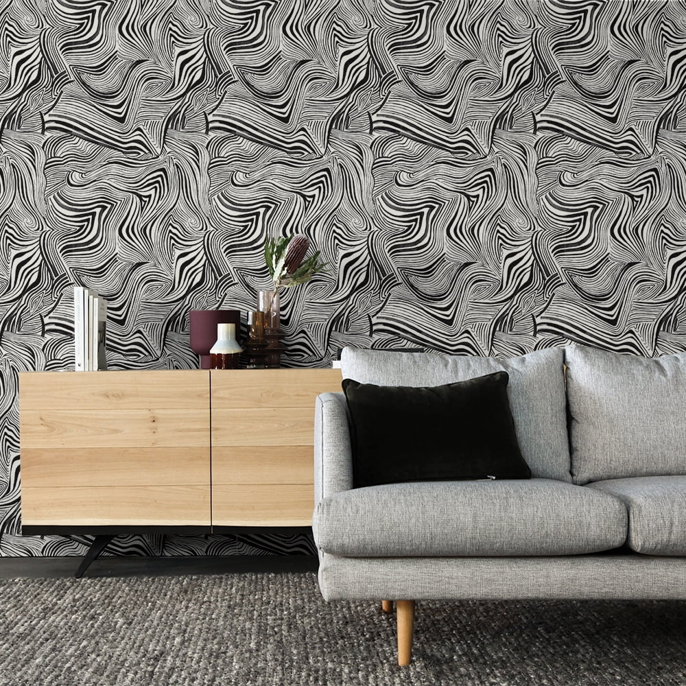 Tempaper x Novogratz Zebra Marble White & Black Peel and Stick Wallpaper, 20.5" x 16.5'