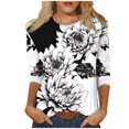 thumbnail image 3 of JURANMO Shirts for Women 3/4 Length Sleeve Summer Tops Casual Crewneck Pullover Blouse Fashion Graphic Cute Tees Ofertas de Hoy en Liquidación Blue S, 3 of 6