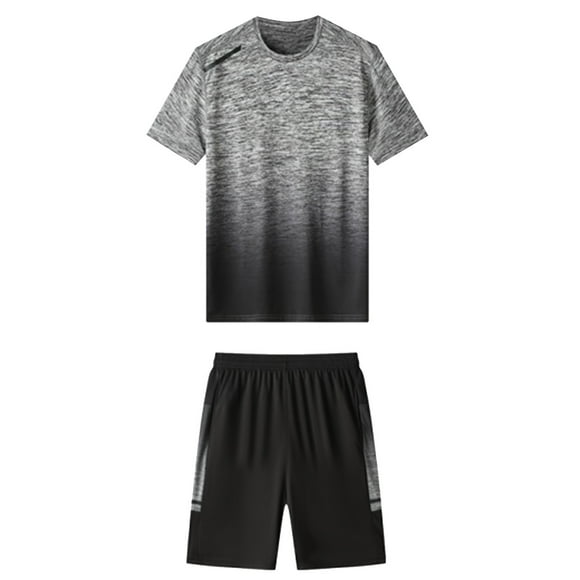 TSADFHJI Men's Pajamas Men's Summer Outdoor Sports Q Uick Drying Short Sleeved Shorts Running Casual Two Piece Set M Dark Gray