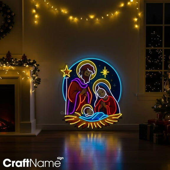 Craftnamesign Christmas Neon Sign For Living room, Bar or Restaurant, Nativity LED Light Decor, Holiday Neon Wall Light