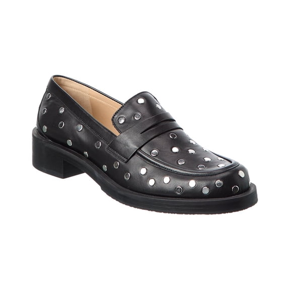 Stuart Weitzman Palmer Bold Stud Leather Loafer, 6, Black