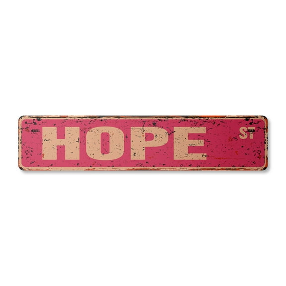 HOPE Vintage Aluminum Street Sign Childrens Name Room Metal Sign rustic metal tin | Indoor/Outdoor |  24" Wide