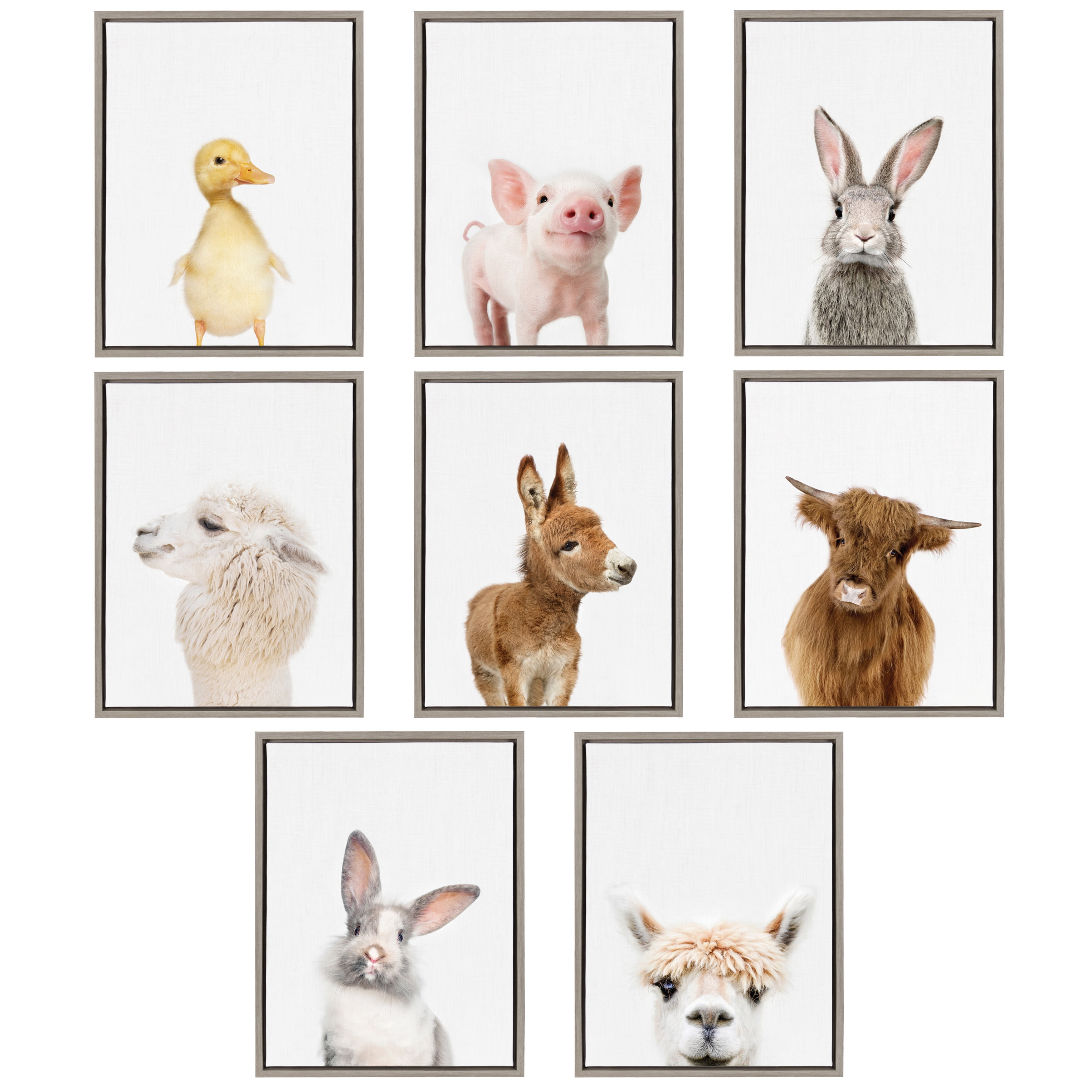 Kate and Laurel Sylvie Baby Bunny Rabbit Animal Print Portrait Framed Canvas Wall Art by Amy Peterson, 18x24 Gray