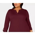thumbnail image 3 of Charter Club Women's Plus Size Supima Cotton Split-Neck Top Wine Size 3X, 3 of 3