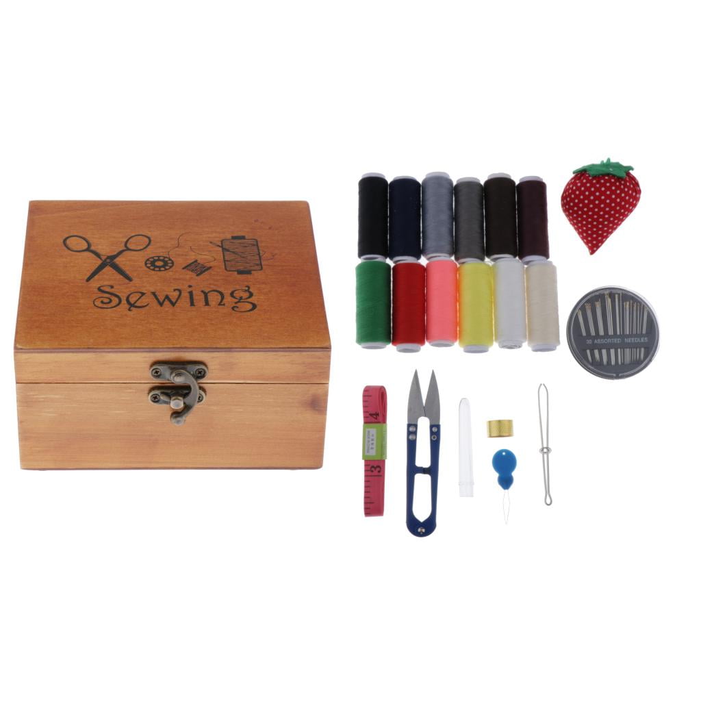 QccHieUs Wooden Sewing Kit Set - Wood Basket Storage Organizer Box With Professional Hand