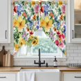 thumbnail image 4 of Green Yellow Floral Kitchen Window Curtains, Swag Curtains Valance for Bedroom Living Room Bathroom, Purple Blue Watercolor Retro Leaf Rod Pocket Window Curtain Block Drapes 2 Panels 36"x45", 4 of 9