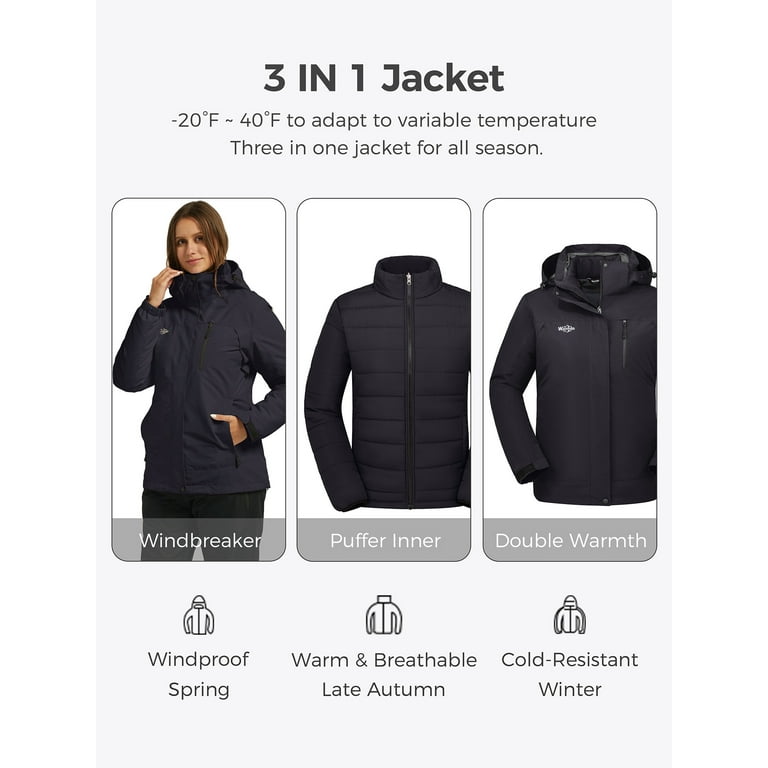 Wantdo Women's 3-in-1 Ski Jacket Hooded Jacket Mountain Winter Coat Dark  Purple Size M 
