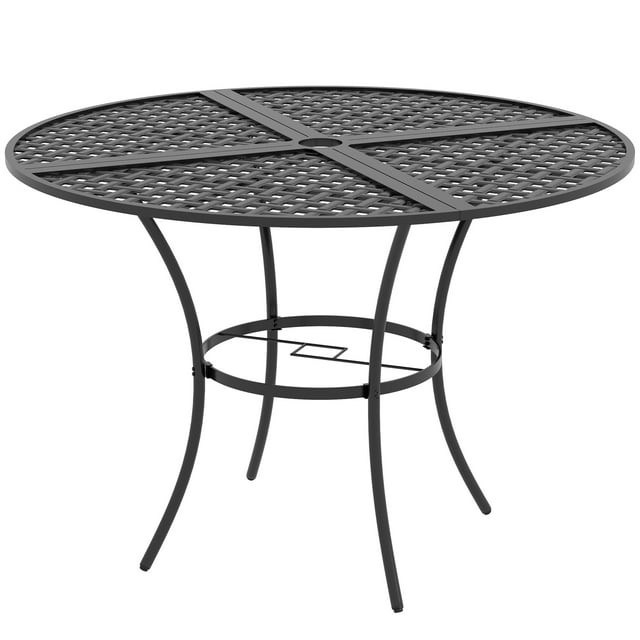 Outsunny 42" Round Black Metal Patio Dining Table for 4 Persons with Umbrella Hole - Durable Steel Frame for Backyard, Garden, Balcony Use
